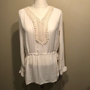 Zara Embroidered Cinced Waist Tunic Top Size S
